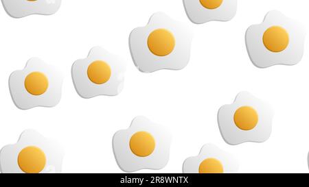 scrambled eggs on a white background, vector illustration, pattern. egg with yellow yolk. delicious breakfast. seamless illustration. fast food decor. Stock Vector