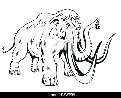 Mammoth. Vector illustration of a sketch elephant with tusks. Animals before our era, paleontology, history, archeology and culture Stock Vector