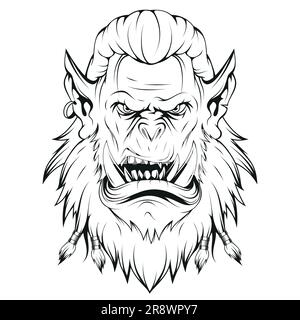 Orc. Vector illustration of a sketch warrior troll. Monster orc e-sport game logo Stock Vector