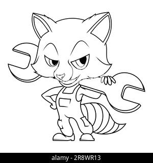 Raccoon with a spanner. Vector illustration of a sketch funny animals. Wild animal, beautiful, predator, zoo. Nature, portrait. Stock Vector