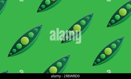 green peas on a green background, vector illustration, pattern. peas in a pod, inside are small round peas. pattern for wallpaper, cute pea image, veg Stock Vector