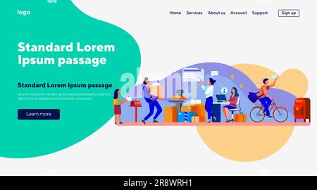 People working at post office flat vector illustration Stock Vector