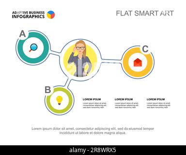 Three elements flow chart template for presentation Stock Vector