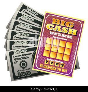 Scratch Lottery Card Big Cash Game Win Realistic Composition With Hundred Dollars Banknotes