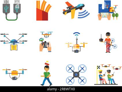 Drones Icon Set Stock Vector