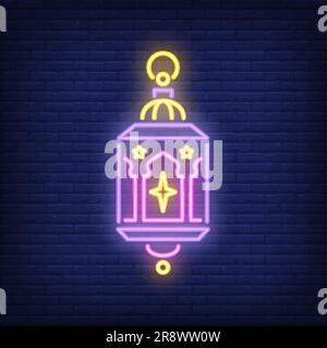 Vintage ornate lantern neon sign Stock Vector