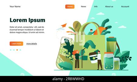 People packing organic food into eco bag Stock Vector