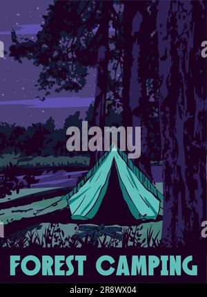 Camping in the forest at night illustration Stock Vector Image & Art ...