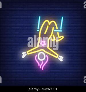 Aerial acrobat neon sign. Female circus gymnast on trapeze on dark ...