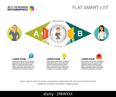 Three workers process chart template for presentation Stock Vector