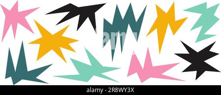 Colorful sharp irregular shapes set. Abstract geometric edgy elements collection. Asymmetric angular forms for banners, collages, posters, stickers, decoration. Design bundle vector.  Stock Vector