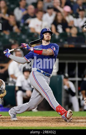 CHICAGO, IL - JUNE 20: Texas Rangers first baseman Nathaniel Lowe (30)  looks on during an MLB game against the Chicago White Sox on June 20, 2023  at Guaranteed Rate Field in