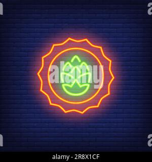 Hop emblem on brick background. Neon style illustration Stock Vector