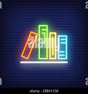 Books on shelf neon sign Stock Vector