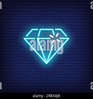 Blue neon diamond bright sign element Stock Vector