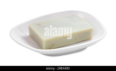 Holder with soap bar on white background Stock Photo