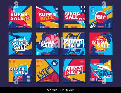 Promotion abstract square posters flat icon collection Stock Vector