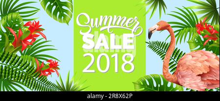 Summer sale, twenty eighteen green banner design Stock Vector