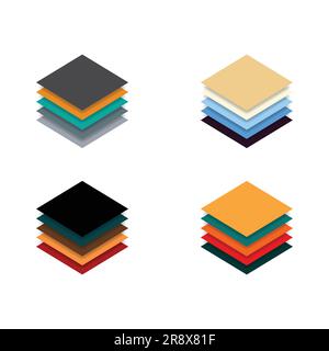 Layered paper colors stacks set Stock Vector