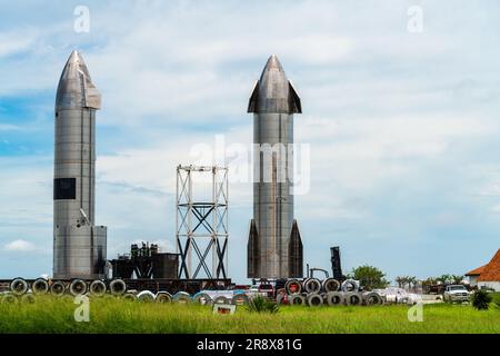 SpaceX Starship SN15 and SN 16 at Starbase, Boca Chica, Texas Stock Photo