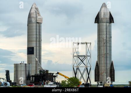 SpaceX Starship SN15 and SN 16 at Starbase, Boca Chica, Texas Stock Photo