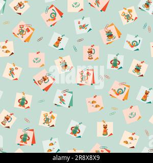 Cute, Simple, Sticky notes of Colorful Robot portraits in green, orange, yellow and reddish colors on a light background Stock Vector