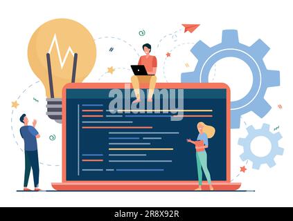 Tiny programmers coding new project Stock Vector