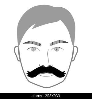 Wild West Mustache Beard style men face illustration Facial hair. Vector grey black portrait male Fashion template flat barber collection set. Stylish hairstyle isolated outline on white background. Stock Vector