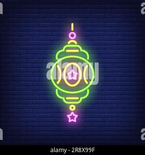 Decorated lantern neon sign Stock Vector