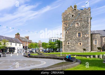 Stranraer town centre and the The Castle of St John a medieval tower house Stranraer Wigtownshire Scotland UK GB Europe Stock Photo