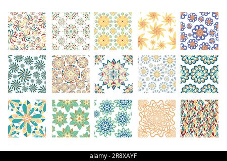 Whirling Delights, Colorful Pinwheel, Wind Spinner Seamless Pattern vector set. Stock Vector