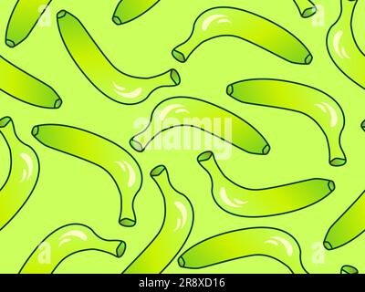 Gradient green bananas seamless pattern. 3d bananas with black stroke and light reflection. Design for print, wrapping paper, wallpapers and banners. Stock Vector