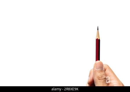Right hand holding a pencil on isolated white, after some edits. Stock Photo