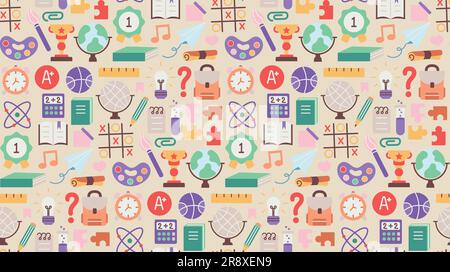 Back to school. pattern seamless of stationery for studying at school. education kids accessory. print object stuff design. graphic wallpaper element Stock Vector