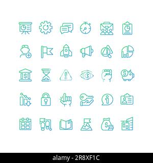Management pixel perfect gradient linear vector icons set Stock Vector