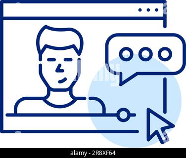 Watching video blogs online. Male blogger talking with subscribers in internet browser. Pixel perfect icon Stock Vector