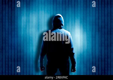 hooded man hacker anonymous concept for cyberattack and ransomware Stock Photo