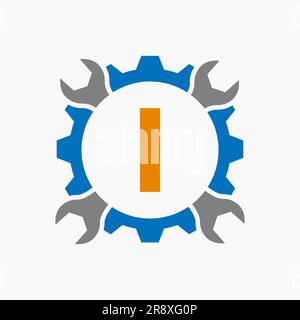 Letter I Repair Logo Gear Technology Symbol. Construction Service Logo Design Stock Vector