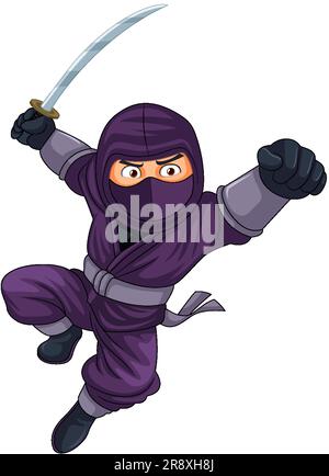 Ninja Jumping and Brandishing Sword illustration Stock Vector