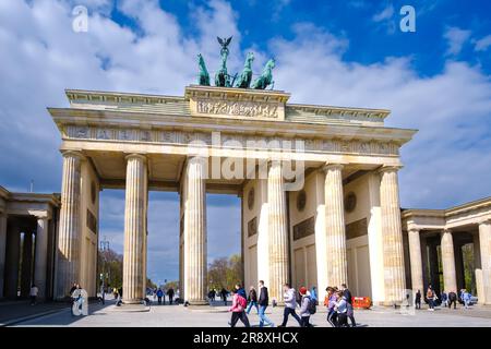Berlin, Germany - April 18, 2023 : View of the Brandenburg Gate or Brandenburger Tor in Berlin Germany Stock Photo
