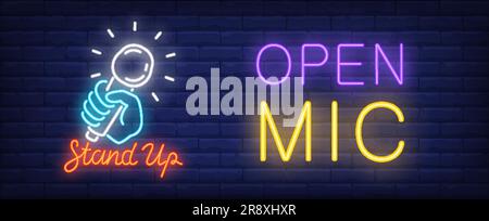 Open mic for standup neon sign Stock Vector