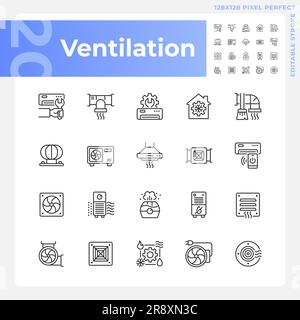 Ventilation linear icons set Stock Vector