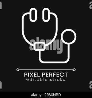 Stethoscope pixel perfect white linear icon for dark theme Stock Vector