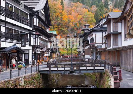 Ginzan Onsen in Autumn Stock Photo