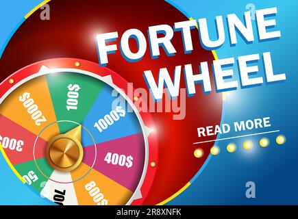 Fortune wheel read more lettering on blue background Stock Vector