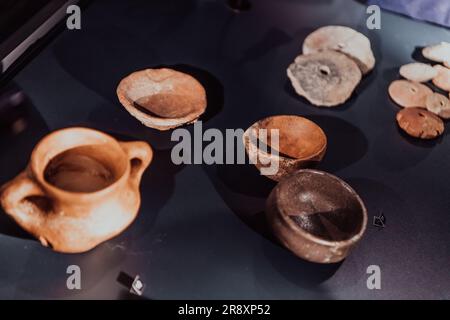 Old traditional Macedonian kitchen items on display in the museum Stock Photo
