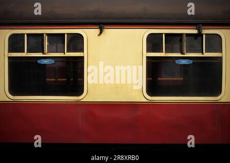 Side of preserved British Rail Mark 1 first class railway carriage. Stock Photo