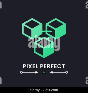 Blockchain network green solid gradient desktop icon on black Stock Vector
