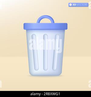 Realistic trash bin icon symbol. garbage or junk, Ecology, environment, Trashcan or dustbin, zero waste, recycling concept. 3D vector isolated illustr Stock Vector