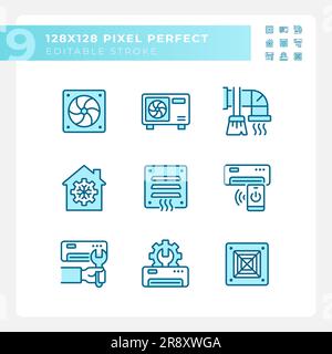 Heating and cooling light blue icons Stock Vector